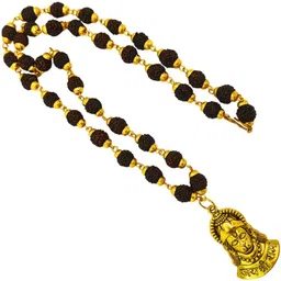 madhavi jewellery Most Beautiful Lord Hanuman Dotted Locket Pendant With 5 Mukhi Rudraksha Mala Beads Gold-plated Plated Brass, Wood Necklace image 5