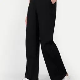 next one Women Loose Fit Black Lycra Blend Trousers image 1