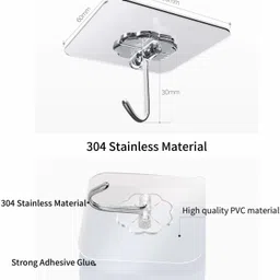 heymak 8PC Adhesive Heavy Duty Sticky Stainless Steel Hooks,Hanging Capacity 10KG Max Door Hanger image 4