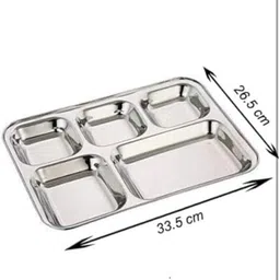 habbib Stainless Steel Divided Dinner Plate, , Bhojan THAAL WEIGHT -500 GRAMS EACH Sectioned Plate image 2