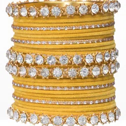 mamon creations Metal, Fabric, Alloy Crystal Gold-plated Bangle Set image 2
