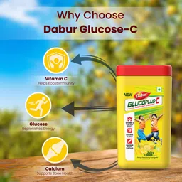 dabur GlucoPlus-C Instant Energy Glucose Juicy & Tasty (Lemon Powder) Energy Drink image 4