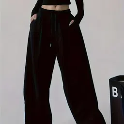 retrobella Women Relaxed Black Cotton Blend Trousers image 1