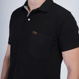 polo plus Men Solid Polo Neck Pure Cotton Black T-Shirt image 4