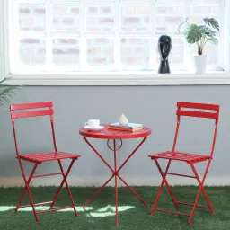 bohemiana from pepperfry Schuller Metal Foldable Outdoor Coffee Table Set In Red Finish image 1