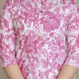 fabricfusionnn Women Floral Print Cotton Blend Straight Kurta image 4