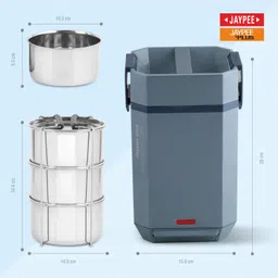 jaypee plus SQUARELINE Office Electric Lunch box with 3 steel containers with Power Cord 3 Containers Lunch Box image 2