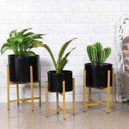 homesake Mid Century Corner (Set of 3) Black Metal Planter Stand with Pots-picture-33