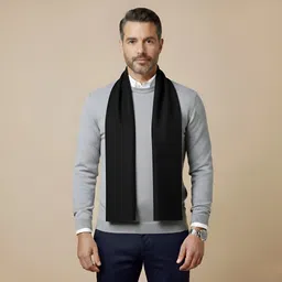 muffly Solid Pure Wool Men Black Stole image 3