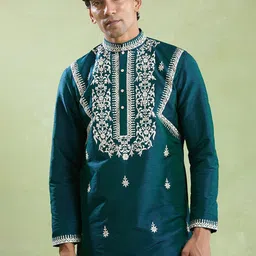 Arihant Rai Sinha Men Floral Embroidered Regular Raw Silk Kurta with Pyjamas image 5