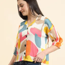 ekasya Women Boxy Fit Graphic Print Spread Collar Casual Shirt image 2