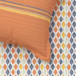 MYTRIDENT Orange  White Geometric Cotton 144 TC Queen Bedsheet With 2 Pillow Covers image 5