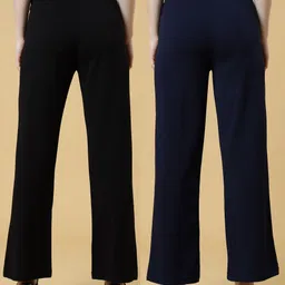 doil domec Pack of 2 Women Regular Fit Black, Dark Blue Lycra Blend Trousers image 4
