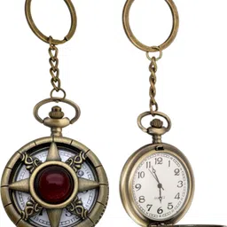 GT Gala Time Antique Red Crystal Theme Vintage Premium Gandhi Style Pocket Watch Key chain with Key Ring For Car & Bike Keys Best Gift Bronze Metal Pocket Watch Chain image 4
