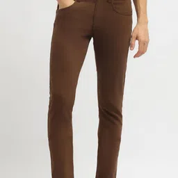 peter england Men Regular Fit Brown Cotton Blend Trousers-picture-11
