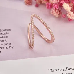 Rose gold diamond V Shape Brass Ring-image-4