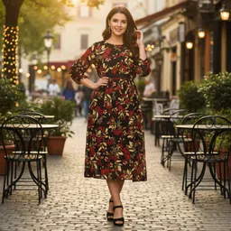 rosemelon Women A-line Black, Multicolor Midi/Calf Length Dress image 3