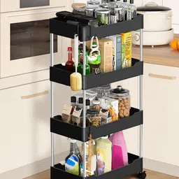 flowinzza Plastic Storage Trolley Rolling Cart Movable Storage Organizer With Wheels Plastic Kitchen Trolley-picture-23