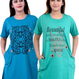 ddaspration Pack of 2 Women Printed Round Neck Cotton Blend Multicolor T-Shirt-picture-11