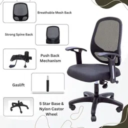 tdf Home & Office Mesh Chair with Fixed Handles - Comfortable Desk Chair Mesh Office Adjustable Arm Chair image 4