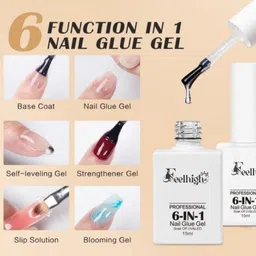 feelhigh 6 in 1 Nail Glue Gel for Acrylic Nails Long Lasting Curing image 4