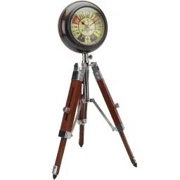 exim decor Tripod Stand Vintage Brown Wooden Table Clock image 2