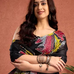 samah Floral Print, Printed Daily Wear Khadi Saree image 2