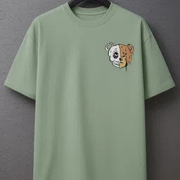 fab fashion studio Men Graphic Print Round Neck Polycotton Dark Green T-Shirt image 3