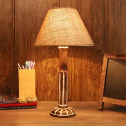 Bristol Brown Blended Fabric Shade Night Lamp With Mango wood Base By Foziq image 1