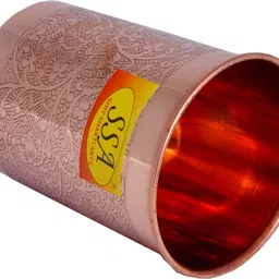 shivshakti arts Copper Glass Tumbler Cup, Embossed Etching Design For Drinking Serving Water - With Lid, (1 Pc = Vol - 300 ML) Glass Water/Juice Glass image 5