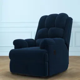 the sleep company Luxe Velvet 1 Seater Motorized Recliner In Blue Colour With Revolving image 1