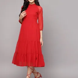 aayu Women Fit and Flare Red Midi/Calf Length Dress image 3