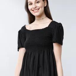 tokyo talkies Casual Regular Sleeves Solid Women Black Top image 3