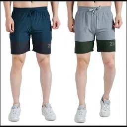 kwings Pack of 2 Solid Men Light Blue, Grey Sports Shorts image 1