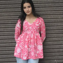 vrishabhanulali Formal Regular Sleeves Floral Print Women Pink Top-picture-17