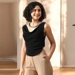 houseofcommon Casual Sleeveless Solid Women Black Top-picture-31