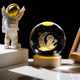 wengonvila 3D Moon Astronaut Crystal Ball USB Table Colorful LED Wooden Base Table Lamp image 3