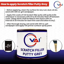 vai Scratch filler putty Grey-200 gms, Putty knife 1 & 320 Grit sandpaper Car Body Filler Putty image 4
