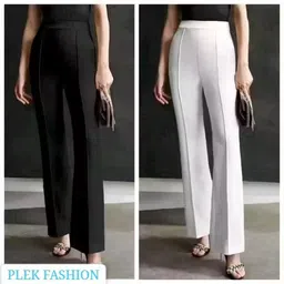 plek Pack of 2 Women Regular Fit Black, White Lycra Blend Trousers-picture-26