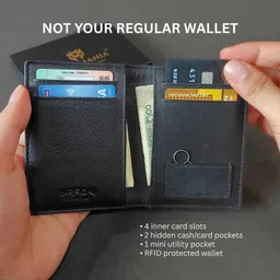 men mania Men Casual, Trendy Black Genuine Leather RFID Wallet image 3