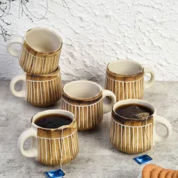 unravel india Rustic 150Ml Brown Ceramic (Set Of 6) Tea Cups image 1