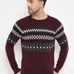 duke Men Chevron/Zig Zag Round Neck Maroon Sweater-picture-13