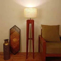 symplify Jet Wooden Floor Lamp with Jute Shade & Brown Base image 4