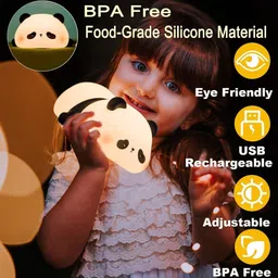 finaro Cute Sleeping Panda Night Light for Kids Night Color Charging Lamp to Decor Room Table Lamp image 3