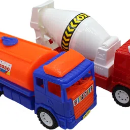 neoinsta shopping Combo of 2 Friction based Blue|Orange oil tanker Red|White cement mixer trucks image 5