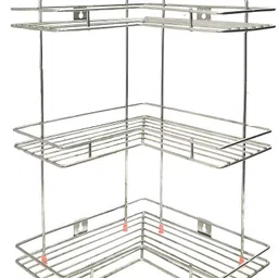 daaduji Utensil Kitchen Rack Creation / Stainless Steel L-Corner Stand for Kitchen and Bathroom, Multipurpose Storage Organizer, Shelf Rack, Bathroom Shelf Wall Mounted, Chrome Finish, Size: 31 x 31 x 46 cm Steel-picture-12