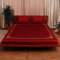 Maroon Traditional 1000 TC Cotton King Sized Bed Sheets with 2 Pillow Covers by Zeba image 1