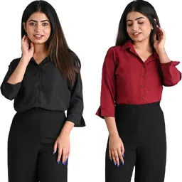 gm sara Women Regular Fit Solid Spread Collar Formal Shirt-picture-16