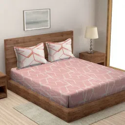 rajasthan decor Peach Abstract 144 TC Cotton King Bed Sheet with 2 Pillow Cover-picture-24