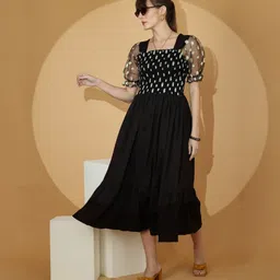 sheetal associates Women Fit and Flare Black Midi/Calf Length Dress-picture-16